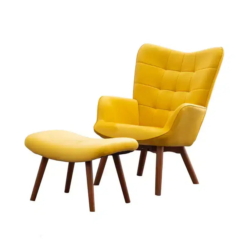 Fauteuil d'appoint capitonné en velours contemporain GDFStudio Valda avec dossier à oreilles et pouf