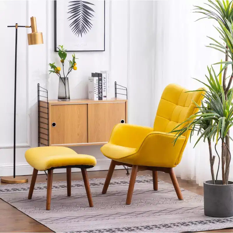 Fauteuil d'appoint capitonné en velours contemporain GDFStudio Valda avec dossier à oreilles et pouf