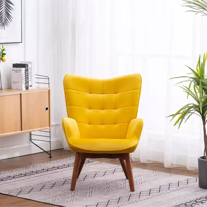 Fauteuil d'appoint capitonné en velours contemporain GDFStudio Valda avec dossier à oreilles et pouf
