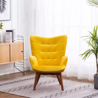 Fauteuil d'appoint capitonné en velours contemporain GDFStudio Valda avec dossier à oreilles et pouf
