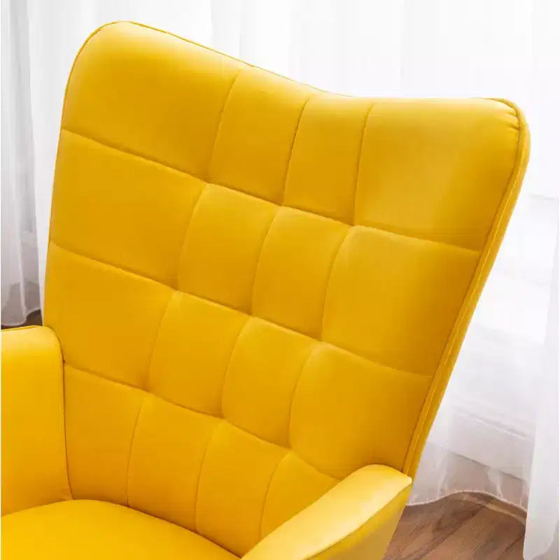 Fauteuil d'appoint capitonné en velours contemporain GDFStudio Valda avec dossier à oreilles et pouf