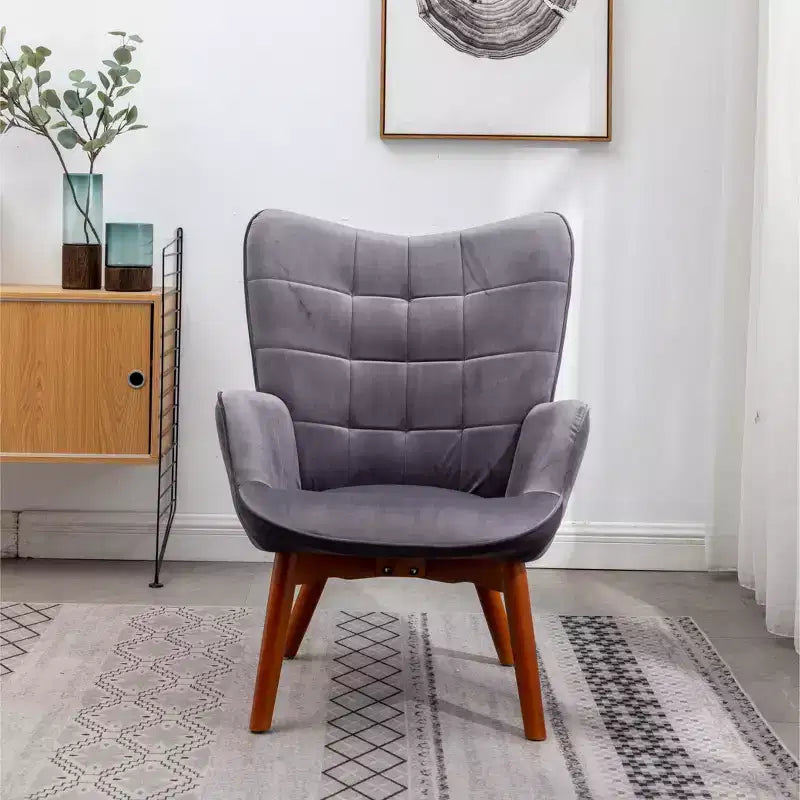 Fauteuil d'appoint capitonné en velours contemporain GDFStudio Valda avec dossier à oreilles et pouf
