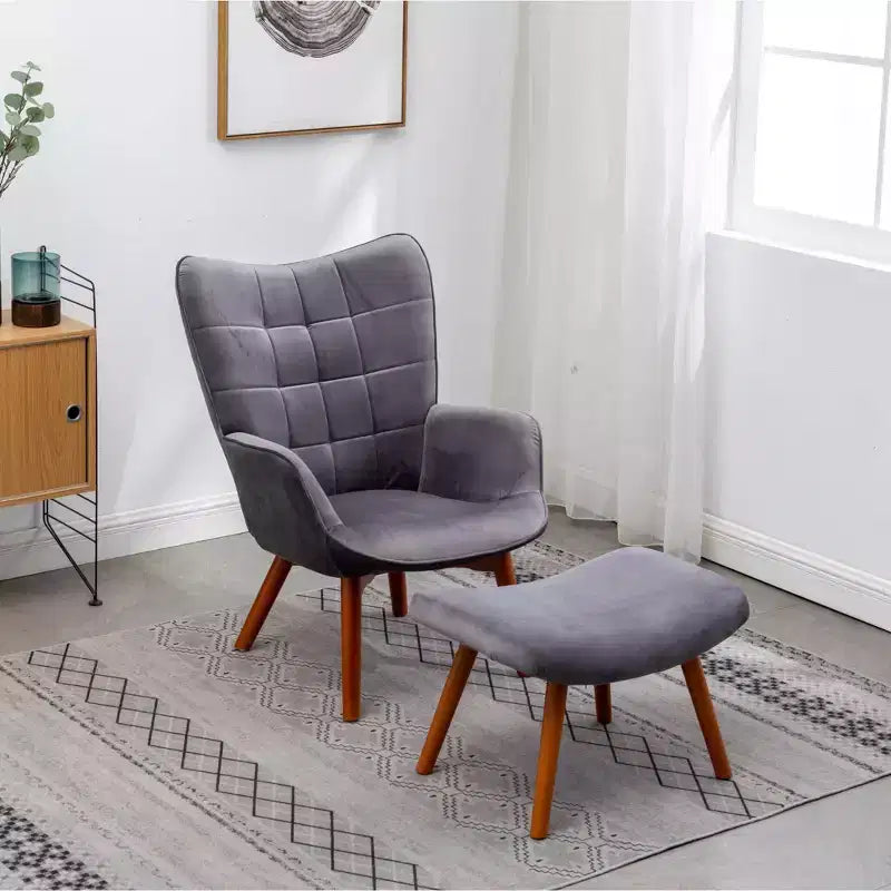 GDFStudio Valda Contemporary Velvet Tufted Accent Chair and Ottoman Set with Wingback