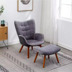 GDFStudio Valda Contemporary Velvet Tufted Accent Chair and Ottoman Set with Wingback