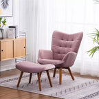 Fauteuil d'appoint capitonné en velours contemporain GDFStudio Valda avec dossier à oreilles et pouf