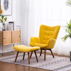 Fauteuil d'appoint capitonné en velours contemporain GDFStudio Valda avec dossier à oreilles et pouf