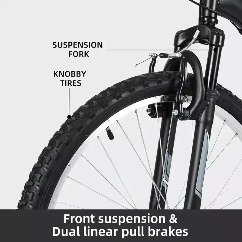 Hykolity VTT 26 pouces, vélo de cyclisme extérieur 18 vitesses, cadre en acier à haute teneur en carbone, VTT pour hommes et femmes, double suspension intégrale, noir
