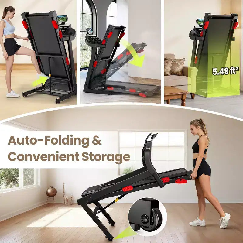 3.5HP 9MPH Treadmill,330LBS Capacity,Folding Home Treadmill w/ Incline&105 Program,Virtual Run w/ APP,Air Damping,Portable Treadmill Jogging Walking