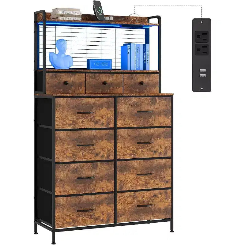 Dresser with 11 Fabric Drawers, Industrial Storage Organizer, Anti-Tipping Design, for Bedroom, Living Room