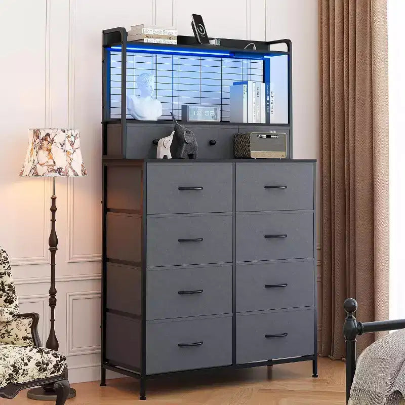 Dresser with 11 Fabric Drawers, Industrial Storage Organizer, Anti-Tipping Design, for Bedroom, Living Room