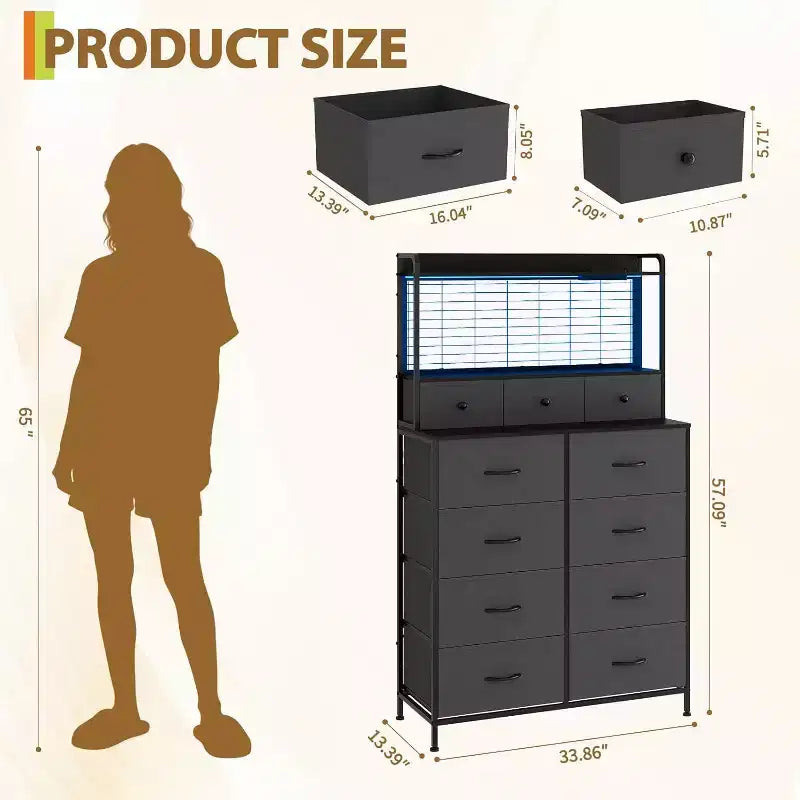 Dresser with 11 Fabric Drawers, Industrial Storage Organizer, Anti-Tipping Design, for Bedroom, Living Room