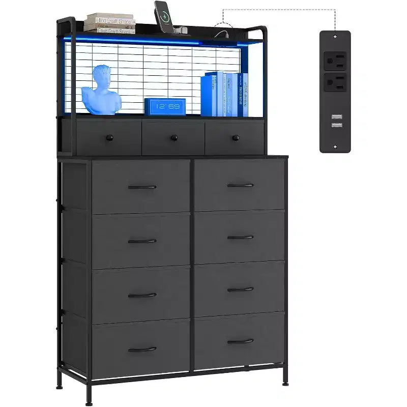 Dresser with 11 Fabric Drawers, Industrial Storage Organizer, Anti-Tipping Design, for Bedroom, Living Room