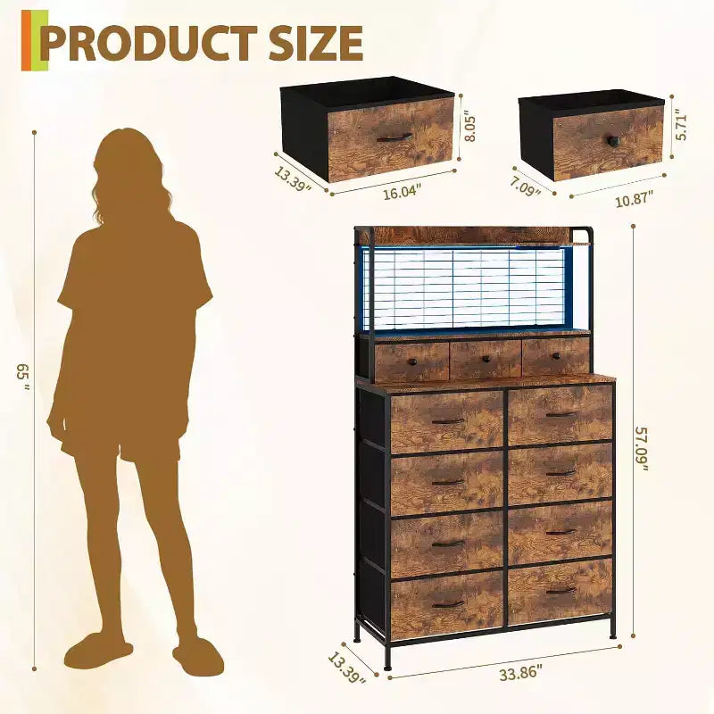 Dresser with 11 Fabric Drawers, Industrial Storage Organizer, Anti-Tipping Design, for Bedroom, Living Room