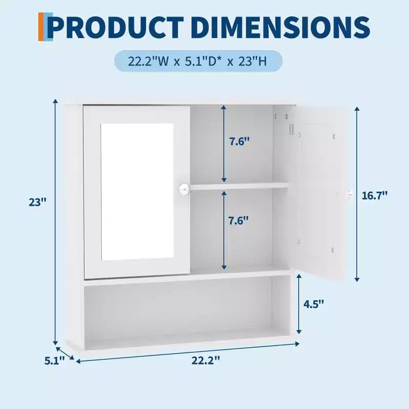 Space-Saving Wall Mounted Bathroom Medicine Cabinet - Adjustable Shelf, White Finish, Over Toilet Storage, Bathroom Organizer, Easy Install, Durable