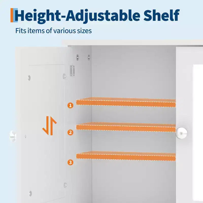 Space-Saving Wall Mounted Bathroom Medicine Cabinet - Adjustable Shelf, White Finish, Over Toilet Storage, Bathroom Organizer, Easy Install, Durable