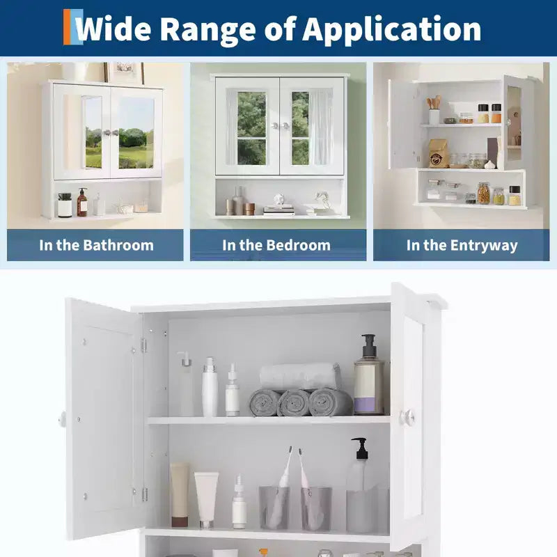 Space-Saving Wall Mounted Bathroom Medicine Cabinet - Adjustable Shelf, White Finish, Over Toilet Storage, Bathroom Organizer, Easy Install, Durable