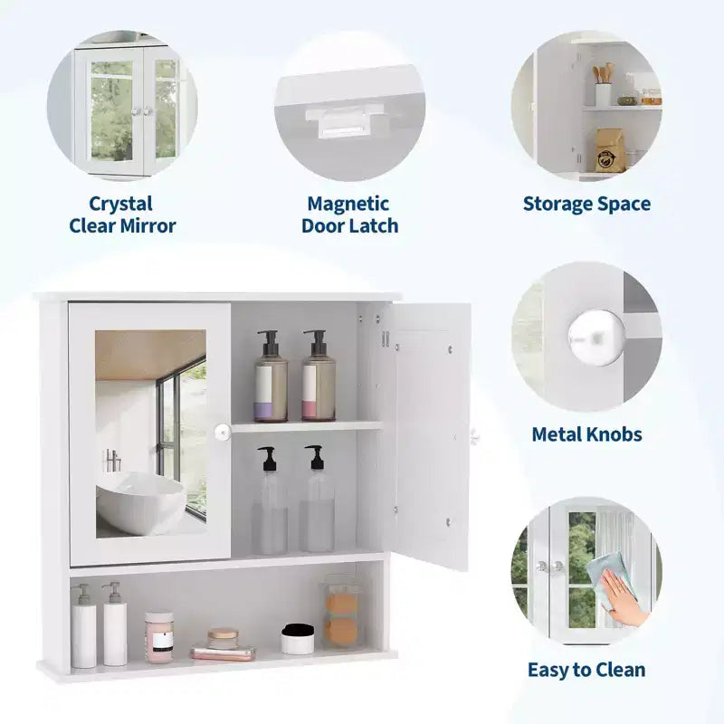 Space-Saving Wall Mounted Bathroom Medicine Cabinet - Adjustable Shelf, White Finish, Over Toilet Storage, Bathroom Organizer, Easy Install, Durable