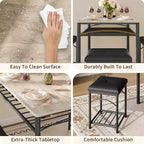 Ensemble table à manger pour 4 avec bancs rembourrés et 2 tabourets, table de petit-déjeuner de cuisine moderne peu encombrante