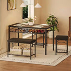 Ensemble table à manger pour 4 avec bancs rembourrés et 2 tabourets, table de petit-déjeuner de cuisine moderne peu encombrante