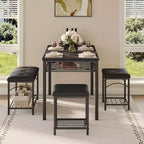 Ensemble table à manger pour 4 avec bancs rembourrés et 2 tabourets, table de petit-déjeuner de cuisine moderne peu encombrante