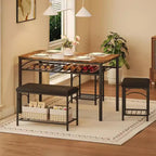 Ensemble table à manger pour 4 avec bancs rembourrés et 2 tabourets, table de petit-déjeuner de cuisine moderne peu encombrante
