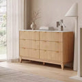 Modern Fluted 6 Drawer Dresser for Bedroom, Vertical Storage Tower with Gold Handles, Narrow Chest of Drawers for Small Space