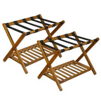 Folding Bamboo Luggage Rack with Storage Shelf 5 Durable Nylon Straps Holds 150 lbs Space-Saving Stand for Bedroom Guest Room Hotel
