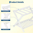 Folding Bamboo Luggage Rack with Storage Shelf 5 Durable Nylon Straps Holds 150 lbs Space-Saving Stand for Bedroom Guest Room Hotel