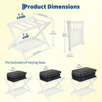 Folding Bamboo Luggage Rack with Storage Shelf 5 Durable Nylon Straps Holds 150 lbs Space-Saving Stand for Bedroom Guest Room Hotel