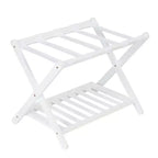 Folding Bamboo Luggage Rack with Storage Shelf 5 Durable Nylon Straps Holds 150 lbs Space-Saving Stand for Bedroom Guest Room Hotel