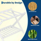 Folding Bamboo Luggage Rack with Storage Shelf 5 Durable Nylon Straps Holds 150 lbs Space-Saving Stand for Bedroom Guest Room Hotel