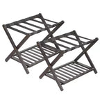Folding Bamboo Luggage Rack with Storage Shelf 5 Durable Nylon Straps Holds 150 lbs Space-Saving Stand for Bedroom Guest Room Hotel