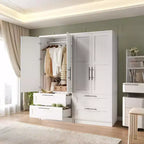 GustoWave Wooden Armoire Wardrobe with 2 Drawers, Freestanding Closet Cabinet with Shelves, White Storage for Bedroom