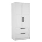 GustoWave Armoire penderie en bois avec 2 tiroirs, Armoire de rangement autonome avec étagères, Rangement blanc pour chambre à coucher