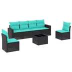 vidaXL 7 Piece Patio Sofa Set with Cushions Black Poly Rattan