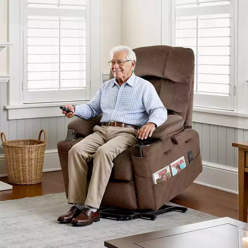 Fauteuil Inclinable Électrique VEVOR, Double Moteur, Grand Fauteuil Élévateur Électrique avec Chaleur et Massage pour Personnes Âgées, Réglage Infini des Positions, Marron