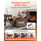 Fauteuil Inclinable Électrique VEVOR, Double Moteur, Grand Fauteuil Élévateur Électrique avec Chaleur et Massage pour Personnes Âgées, Réglage Infini des Positions, Marron