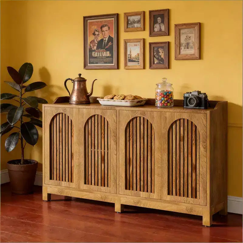 Buffet GDFStudio Oralie style ferme en bois à 4 portes persiennes avec étagères réglables
