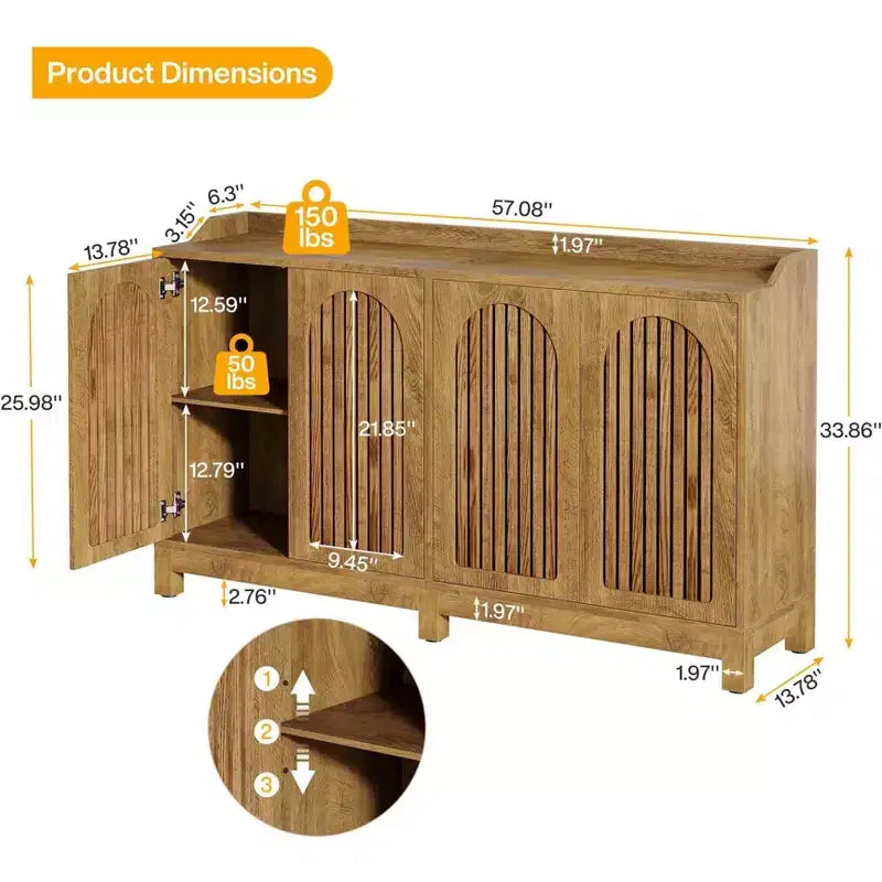 Buffet GDFStudio Oralie style ferme en bois à 4 portes persiennes avec étagères réglables