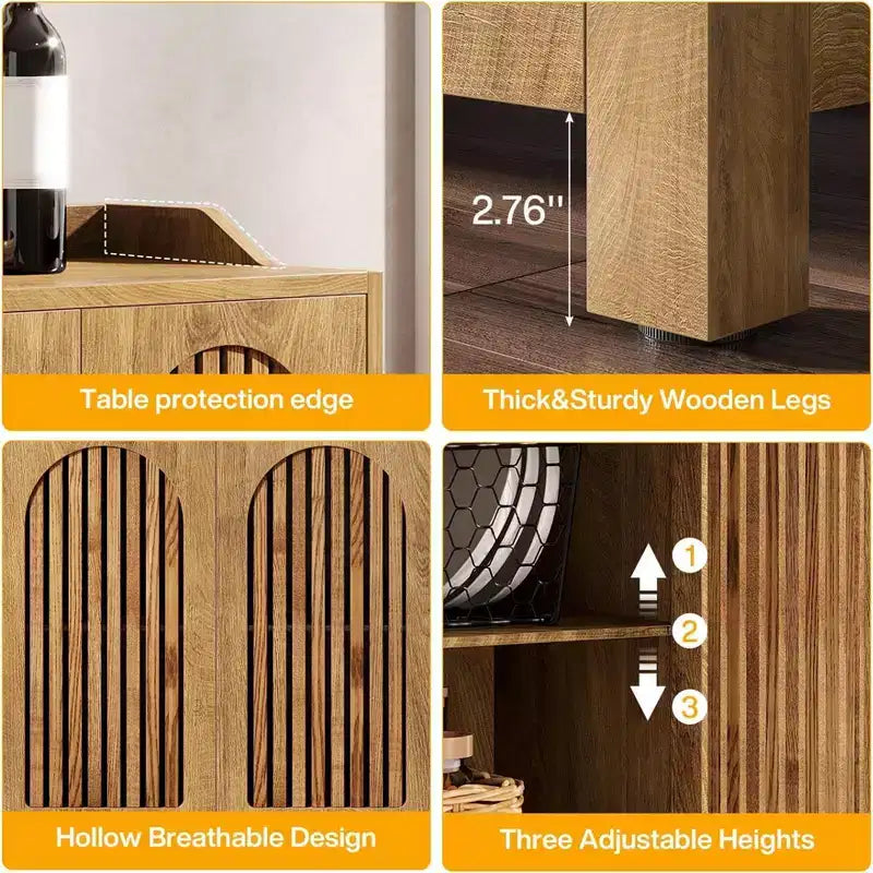 Buffet GDFStudio Oralie style ferme en bois à 4 portes persiennes avec étagères réglables