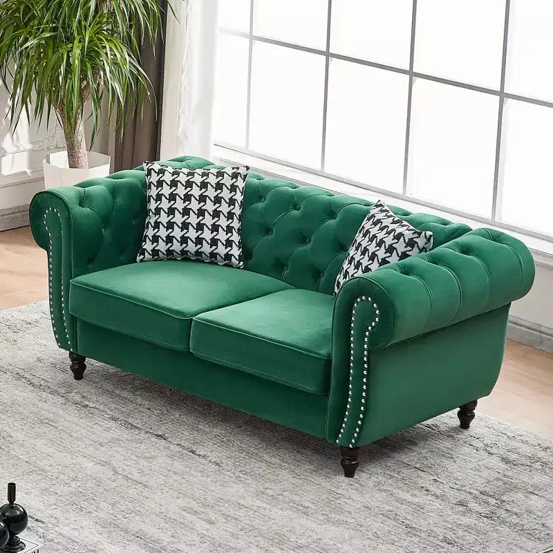GDFStudio Jenifer Chesterfield Velvet Upholstered Sofa with Roll Armrest and Nailhead