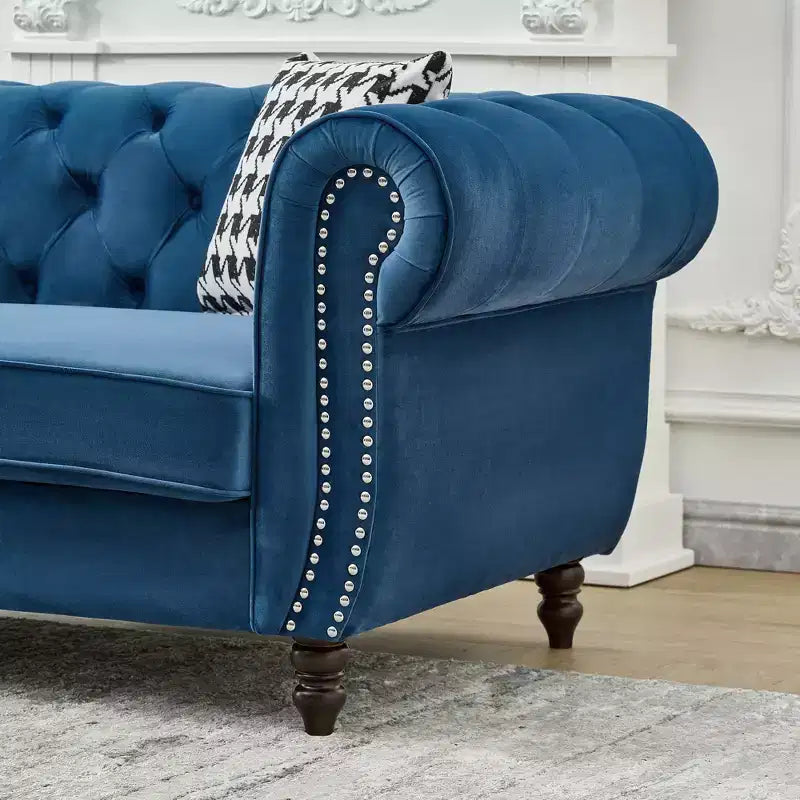 GDFStudio Jenifer Chesterfield Velvet Upholstered Sofa with Roll Armrest and Nailhead