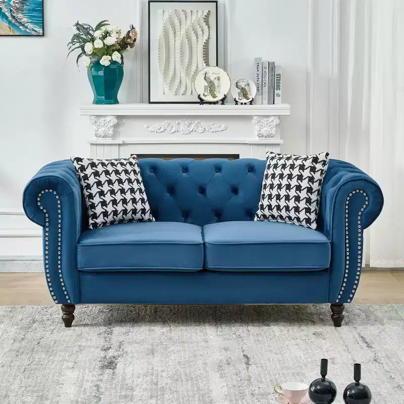 GDFStudio Jenifer Chesterfield Velvet Upholstered Sofa with Roll Armrest and Nailhead