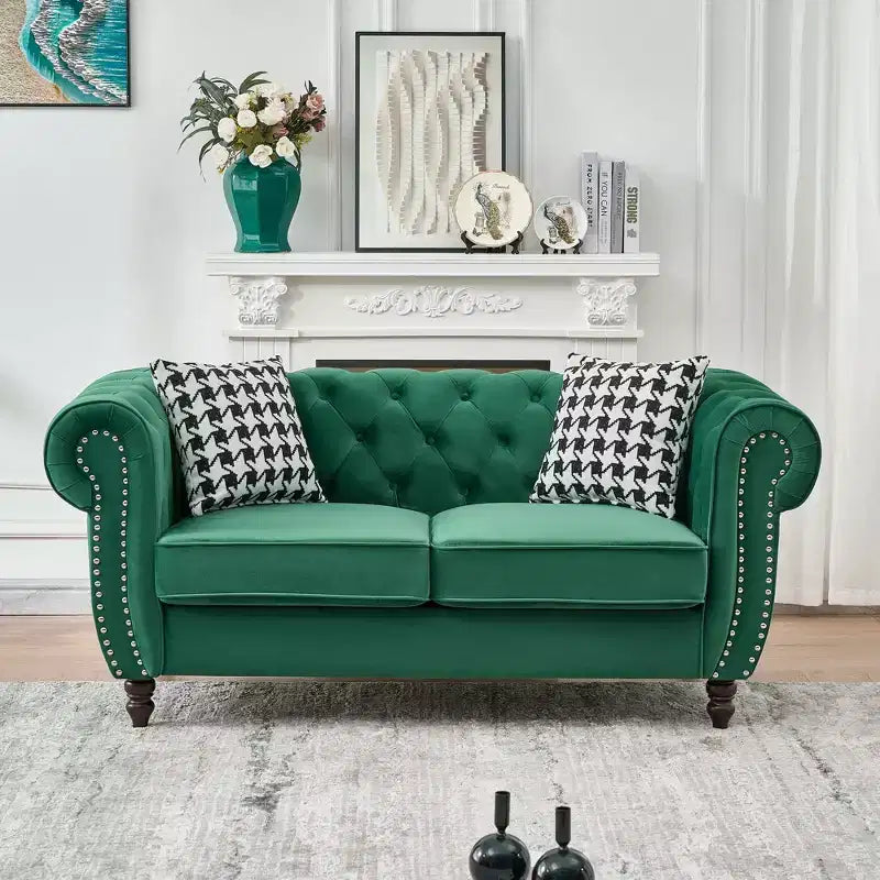 GDFStudio Jenifer Chesterfield Velvet Upholstered Sofa with Roll Armrest and Nailhead
