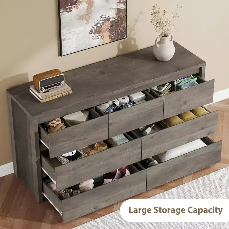 Grande commode moderne à 7 tiroirs pour chambre à coucher, grande commode en bois avec organisateur de rangement pour salon, couloir et entrée