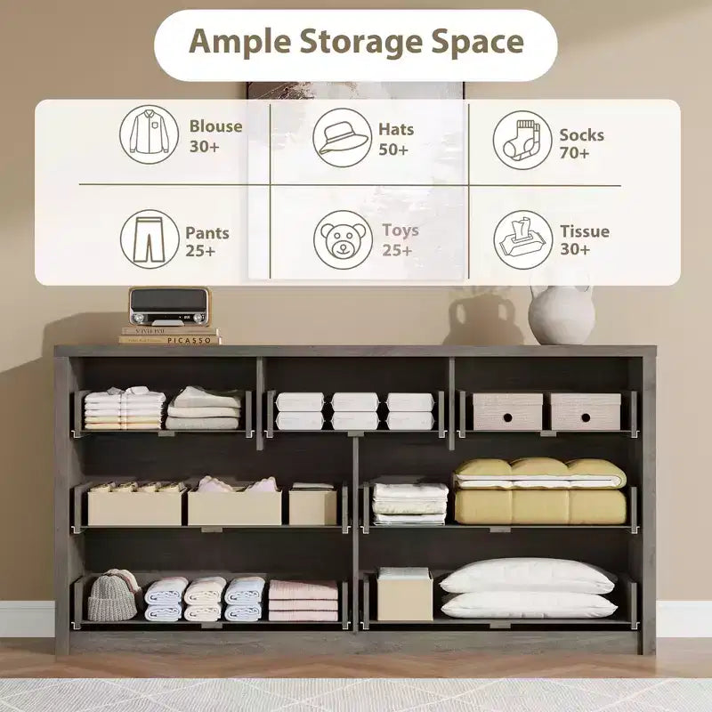 Grande commode moderne à 7 tiroirs pour chambre à coucher, grande commode en bois avec organisateur de rangement pour salon, couloir et entrée