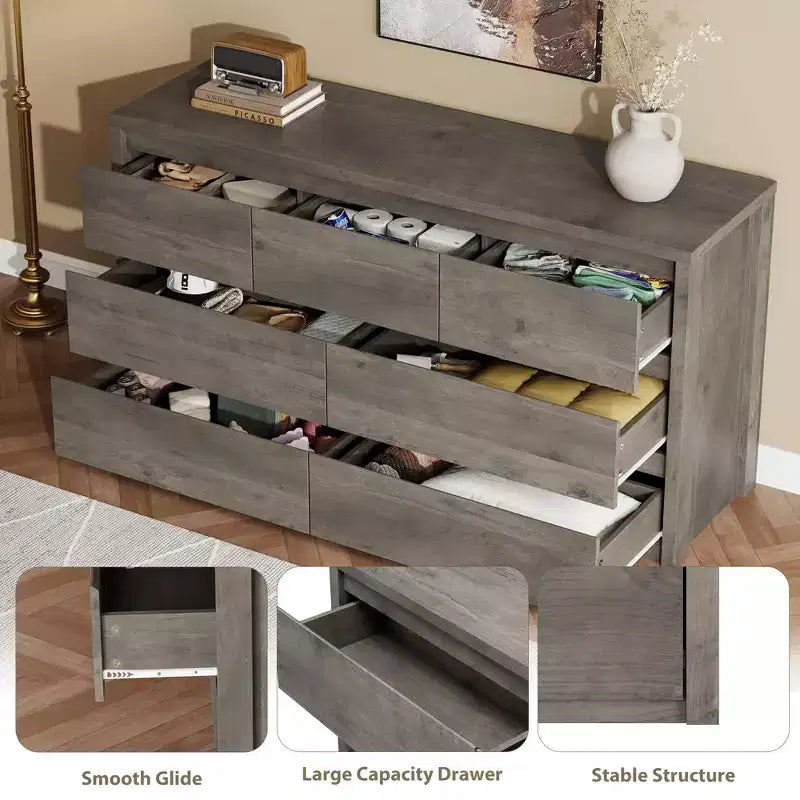 Grande commode moderne à 7 tiroirs pour chambre à coucher, grande commode en bois avec organisateur de rangement pour salon, couloir et entrée