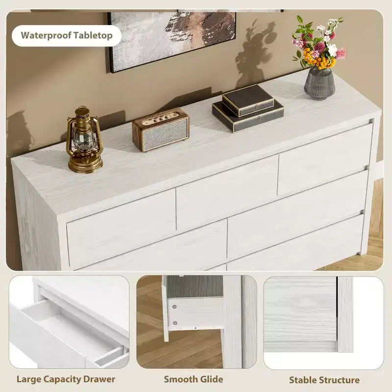 Grande commode moderne à 7 tiroirs pour chambre à coucher, grande commode en bois avec organisateur de rangement pour salon, couloir et entrée