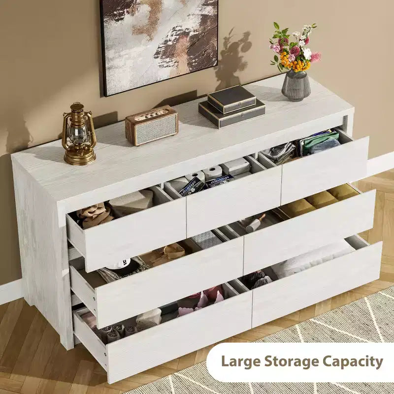 Grande commode moderne à 7 tiroirs pour chambre à coucher, grande commode en bois avec organisateur de rangement pour salon, couloir et entrée