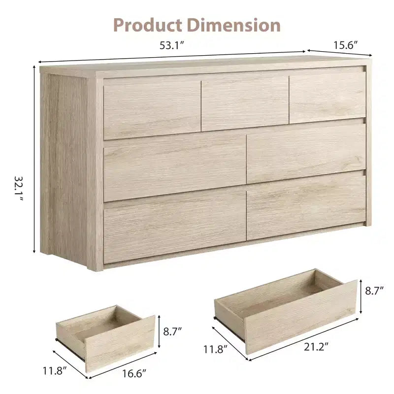 Grande commode moderne à 7 tiroirs pour chambre à coucher, grande commode en bois avec organisateur de rangement pour salon, couloir et entrée